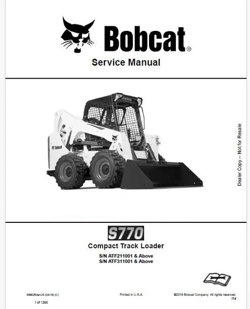 Bobcat S770 Skid Steer Loader Pdf Repair and Service Manual (Pb no. 6990253enUS)