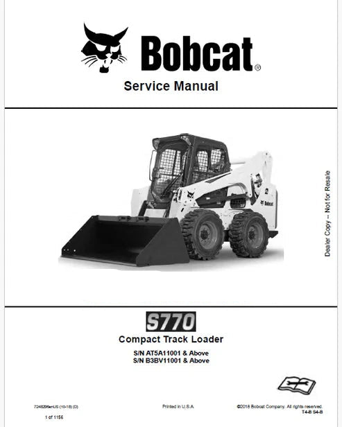 Bobcat S770 Skid Steer Loader Pdf Repair and Service Manual (Pb no. 7248296enUS)
