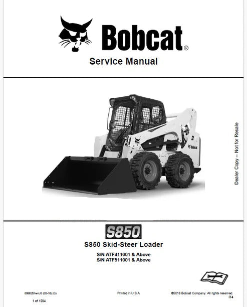 Bobcat S850 Skid Steer Loader Pdf Repair and Service Manual (Pb no. 6990257enUS)