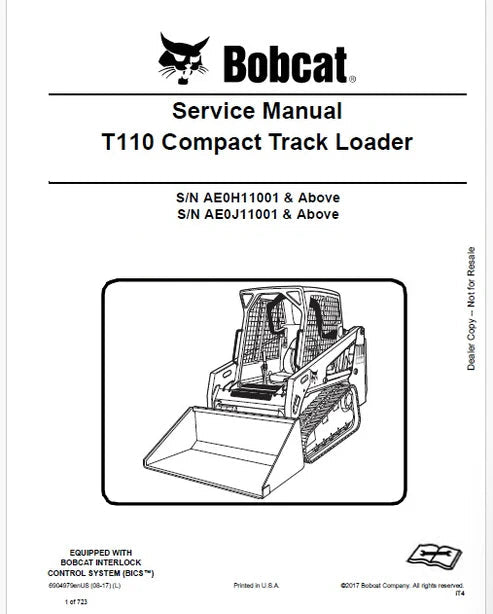 Bobcat T110 Skid Steer Loader/Compact Track Loader Pdf Repair and Service Manual (Pb no. 6904979enUS)
