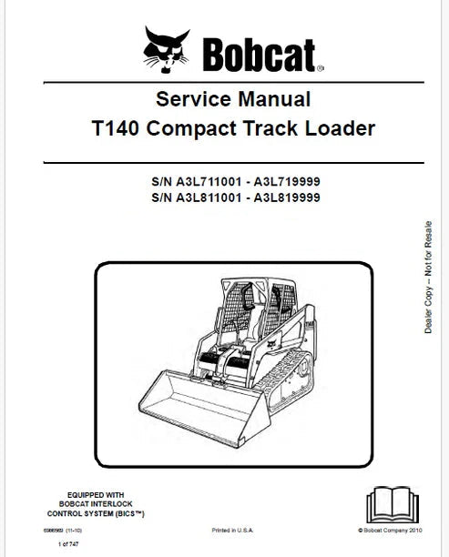 Bobcat T140 Compact Track Loader Pdf Repair and Service Manual (Pb no. 6986569)