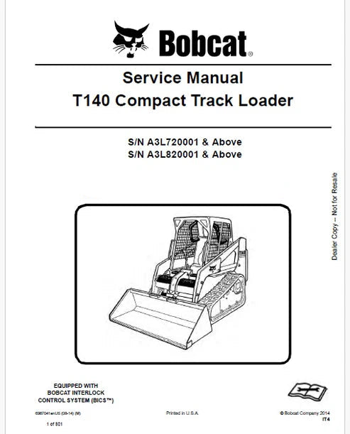Bobcat T140 Compact Track Loader Pdf Repair and Service Manual (Pb no. 6987041enUS)