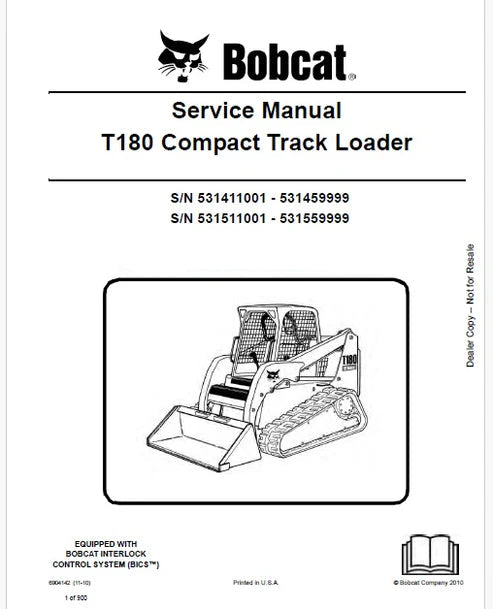 Bobcat T180 Compact Track Loader Pdf Repair and Service Manual (Pb no. 6904142)