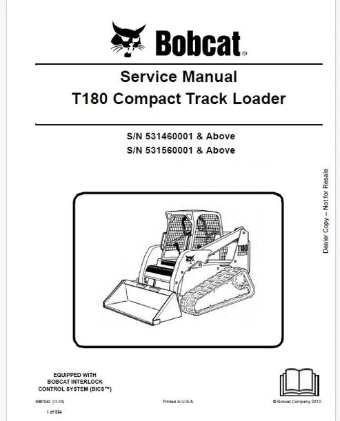 Bobcat T180 Compact Track Loader Pdf Repair and Service Manual (Pb no. 6987042)