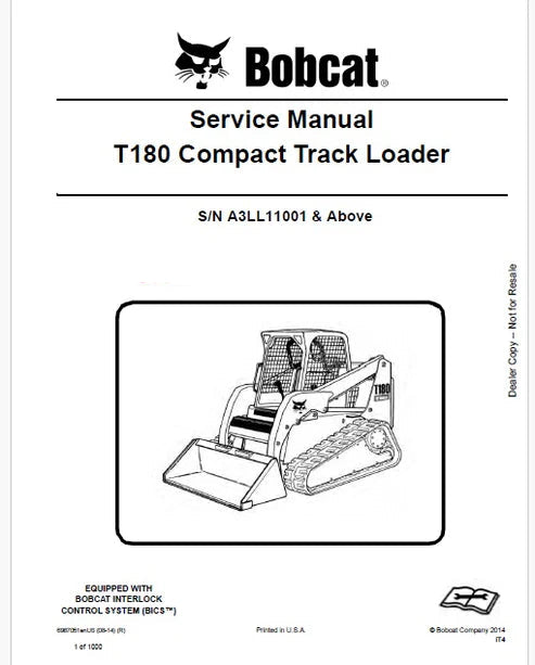 Bobcat T180 Compact Track Loader Pdf Repair and Service Manual (Pb no. 6987051enUS)