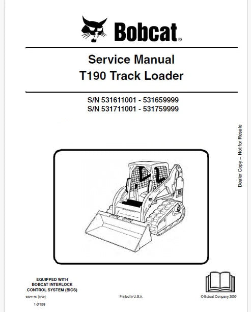 Bobcat T190 Compact Track Loader Pdf Repair and Service Manual (Pb no. 6904146)