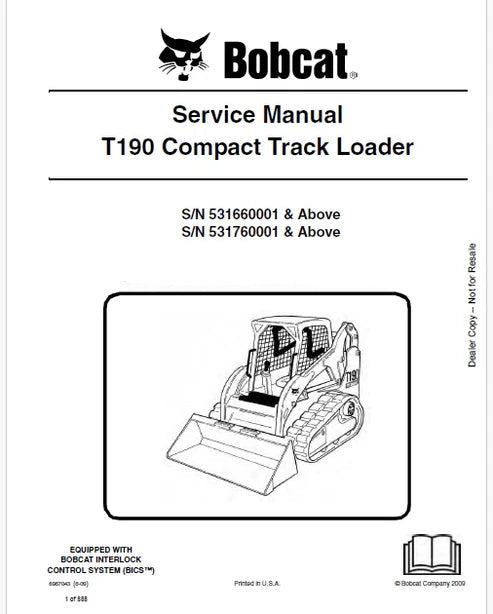Bobcat T190 Compact Track Loader Pdf Repair and Service Manual (Pb no. 6987043)