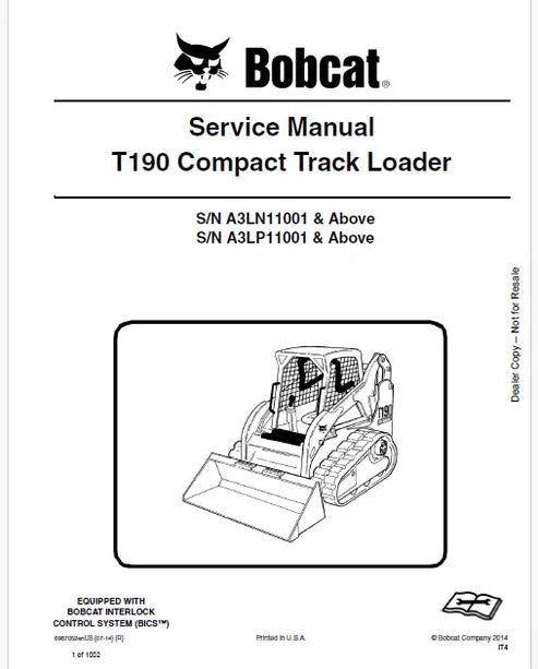 Bobcat T190 Compact Track Loader Pdf Repair and Service Manual (Pb no. 6987052enUS)