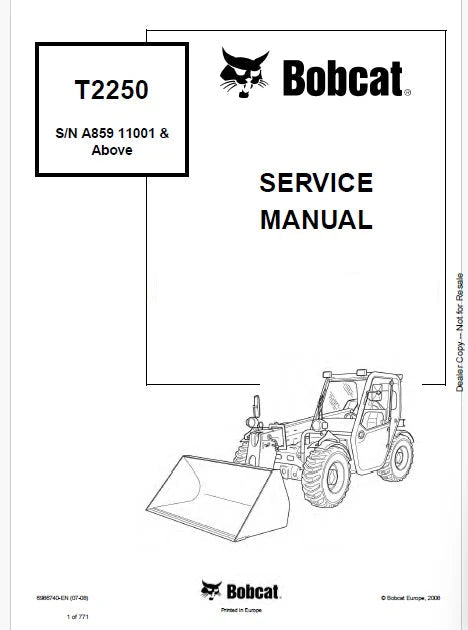 Bobcat T2250 Telescopic Handler Pdf Repair and Service Manual (Pb no. 6986740-EN)