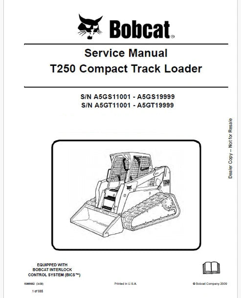 Bobcat T250 Compact Track Loader Pdf Repair and Service Manual (Pb no. 6986682)