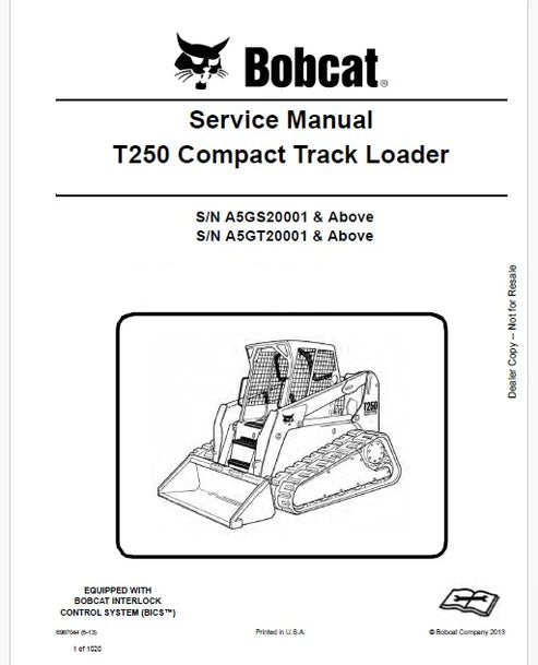 Bobcat T250 Compact Track Loader Pdf Repair and Service Manual (Pb no. 6987044)