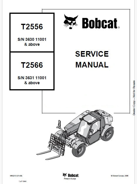 Bobcat T2556, T2566 Telescopic Handler Pdf Repair and Service Manual (Pb no. 4852210)