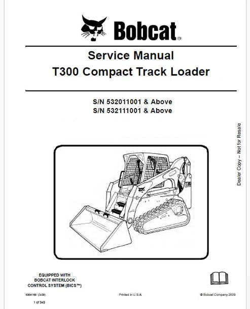 Bobcat T300 Compact Track Loader Pdf Repair and Service Manual (Pb no. 6904168)