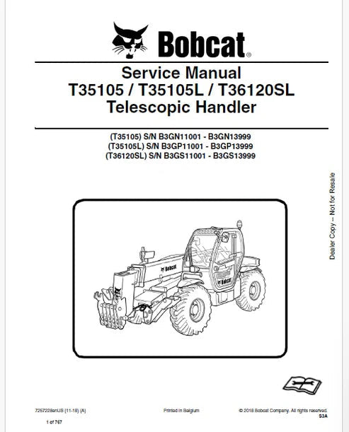 Bobcat T35105, T35105L, T36120SL Telescopic Handler Pdf Repair and Service Manual