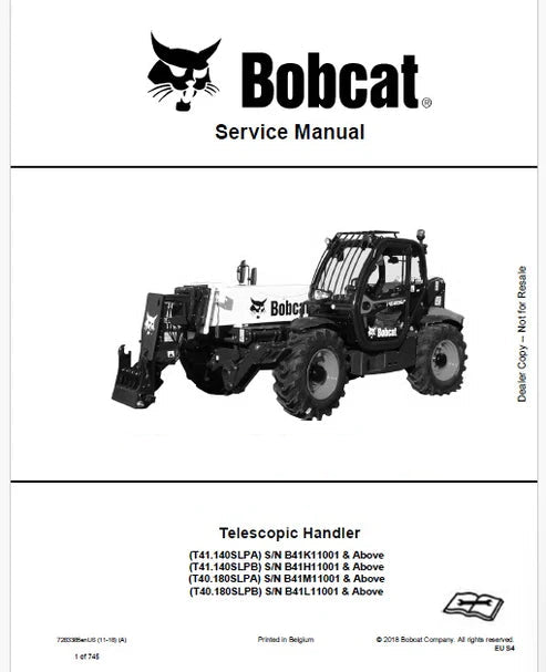 Bobcat T41.140SLPA Telescopic Handler Pdf Repair and Service Manual
