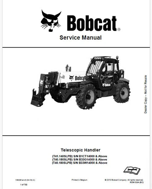 Bobcat T41.140SLPB Telescopic Handler Pdf Repair and Service Manual