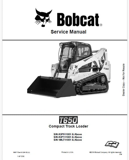 Bobcat T650 Compact Track Loader Pdf Repair and Service Manual (Pb no. 6987172enUS)