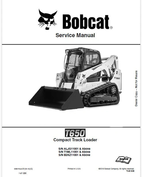 Bobcat T650 Compact Track Loader Pdf Repair and Service Manual (Pb no. 6990755enUS)