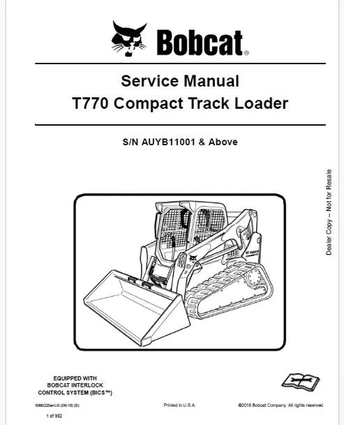 Bobcat T770 Compact Track Loader Pdf Repair and Service Manual (Pb no. 6990220enUS)