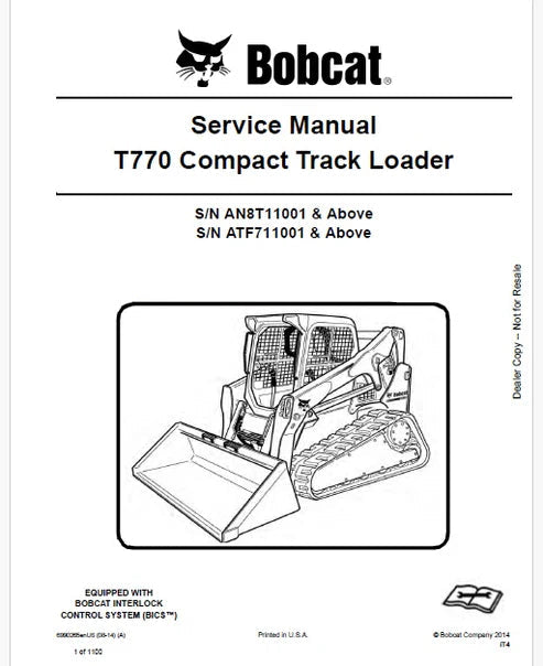 Bobcat T770 Compact Track Loader Pdf Repair and Service Manual (Pb no. 6990265enUS)