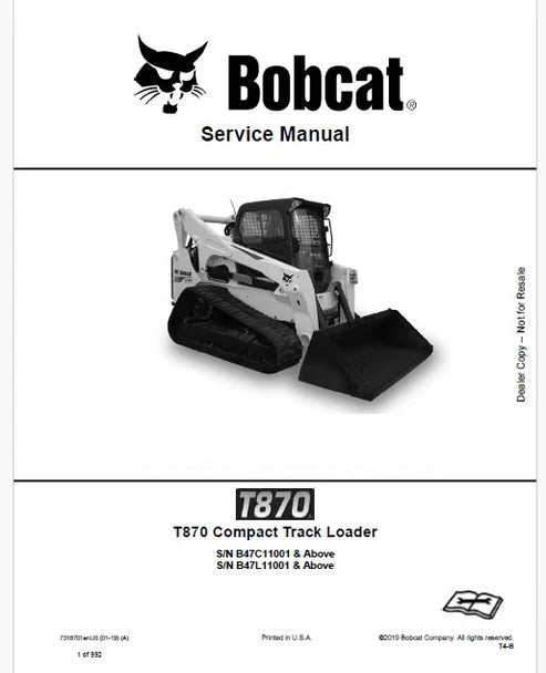 Bobcat T870 Compact Track Loader Pdf Repair and Service Manual (Pb no. 7318701enUS)