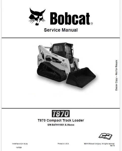 Bobcat T870 Compact Track Loader Pdf Repair and Service Manual (Pb no. 7318873enUS)