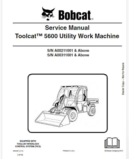 Bobcat Toolcat 5600 Utility Work Machine Pdf Repair and Service Manual (Pb no. 6904209)