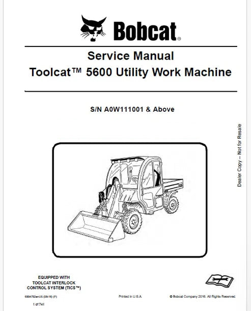 Bobcat Toolcat 5600 Utility Work Machine Pdf Repair and Service Manual (Pb no. 6904792enUS)