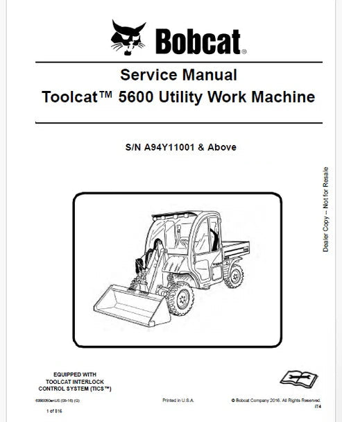 Bobcat Toolcat 5600 Utility Work Machine Pdf Repair and Service Manual (Pb no. 6990050enUS)
