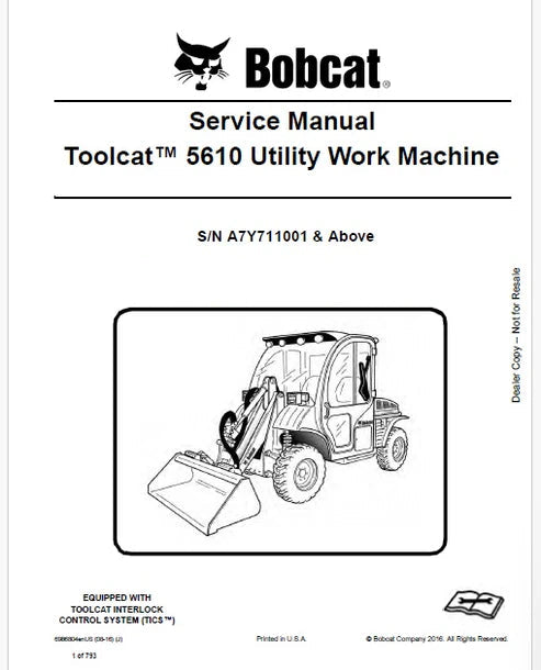 Bobcat Toolcat 5610 Utility Work Machine Pdf Repair and Service Manual (Pb no. 6986804enUS)