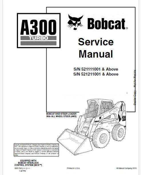 Bobcat Turbo A300 Skid Steer Loader Pdf Repair and Service Manual