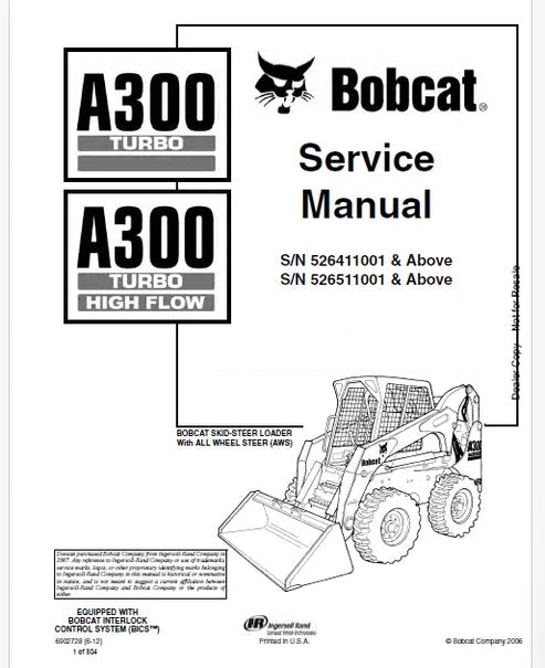 Bobcat Turbo A300, Turbo A300 High Flow Skid Steer Loader Pdf Repair and Service Manual (Pb no. 6902728)