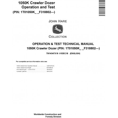John Deere 1050K Crawler Dozer Pdf Diagnostic, Operation and Tests Service Manual TM14347X19