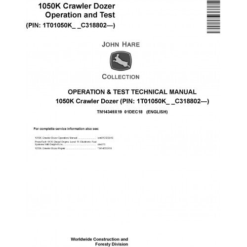John Deere 1050K Crawler Dozer Pdf Diagnostic, Operation and Tests Service Manual TM14349X19