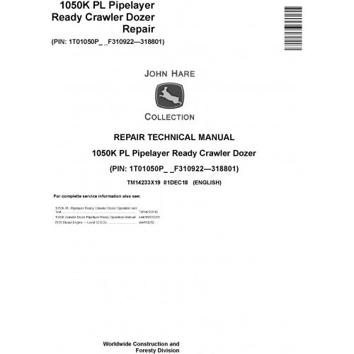 John Deere 1050K PL Pipelayer Ready Crawler Dozer Pdf Technical Repair Service Manual TM14233X19