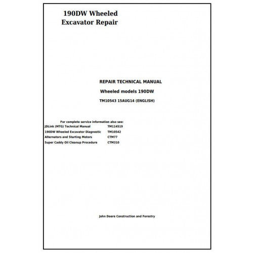 John Deere 190DW Wheeled Excavator Pdf Technical Repair Service Manual TM10543