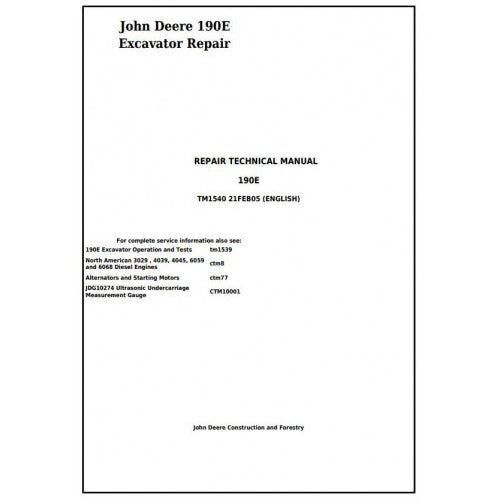 John Deere 190E Excavator Pdf Technical Repair Service Manual TM1540