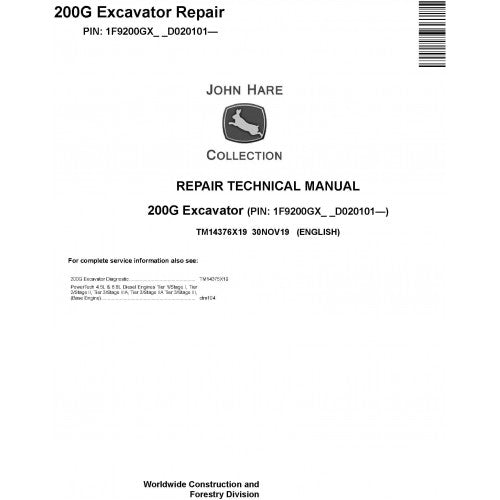 John Deere 200G Excavator Pdf Technical Repair Service Manual TM14376X19