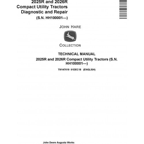 John Deere 2025R, 2026R Compact Utility Tractors Pdf Technical Service Manual TM147619