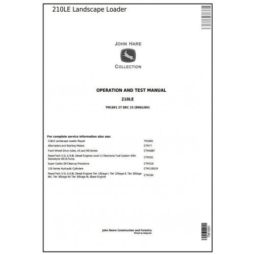 John Deere 210LE Landscape Loader Pdf Diagnostic, Operation and Tests Service Manual TM1691