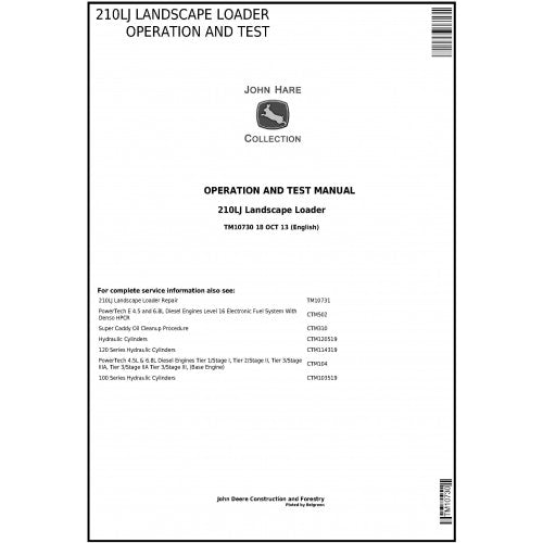 John Deere 210LJ Landscape Loader Pdf Diagnostic, Operation and Tests Service Manual TM10730