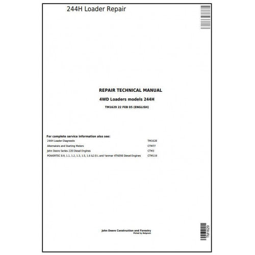 John Deere 244H 4WD Loader Pdf Technical Repair Service Manual TM1629