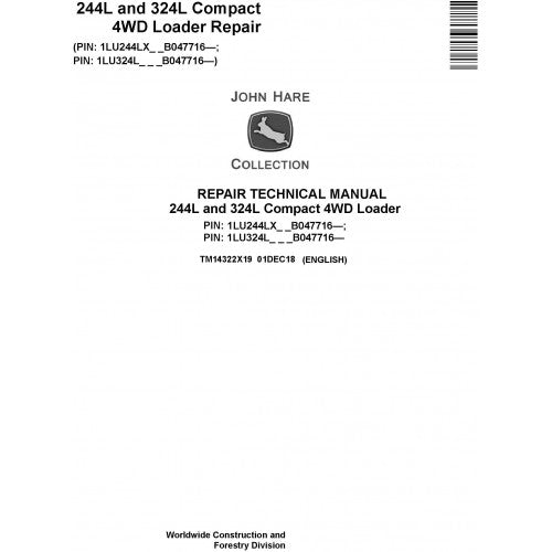 John Deere 244L and 324L Compact 4WD Loader Pdf Technical Repair Service Manual TM14322X19