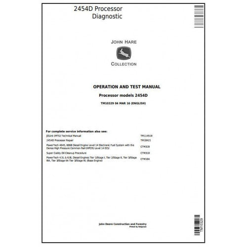 John Deere 2454D Processor Pdf Diagnostic, Operation and Tests Service Manual TM10329