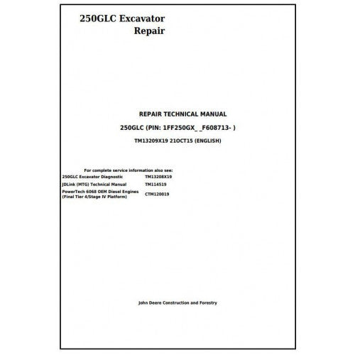 John Deere 250GLC Excavator Pdf Technical Repair Service Manual TM13209X19