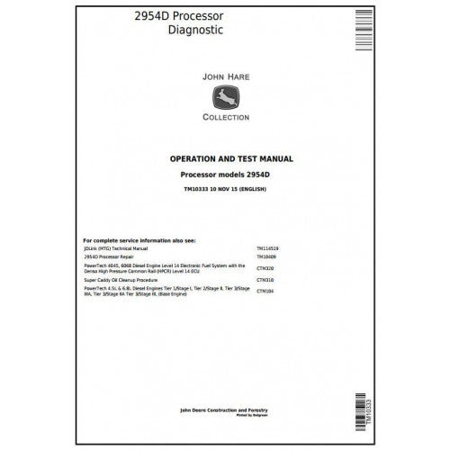 John Deere 2954D Processor Pdf Diagnostic, Operation and Tests Service Manual TM10333