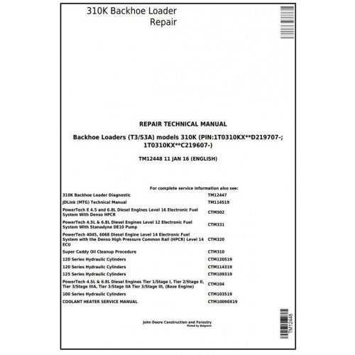 John Deere 310K Backhoe Loader Pdf Technical Repair Service Manual TM12448