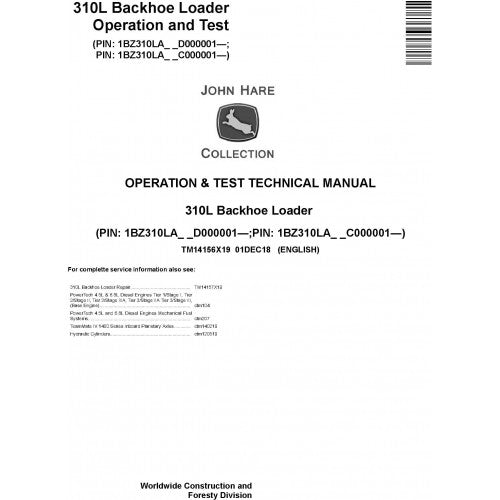 John Deere 310L Backhoe Loader Pdf Diagnostic, Operation and Tests Service Manual TM14156X19
