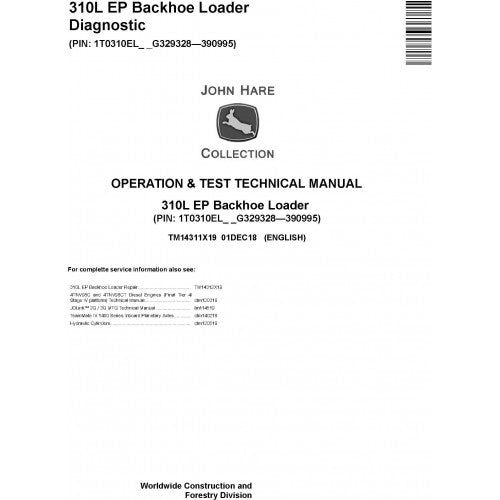 John Deere 310L EP Backhoe Loader Pdf Diagnostic, Operation and Tests Service Manual TM14311X19