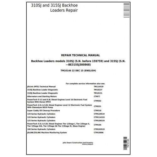 John Deere 310SJ, 315SJ Backhoe Loader Pdf Technical Repair Service Manual TM10146